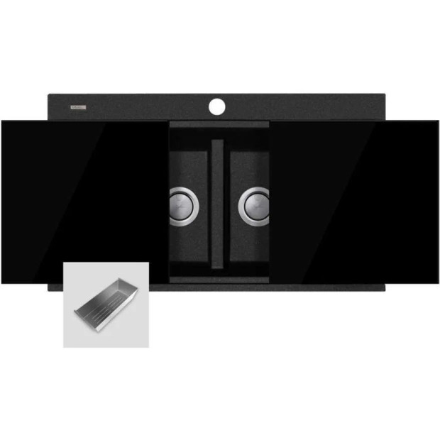 OLIVERI - SANTORINI Black Double Bowl Topmount Sink With Glass Top