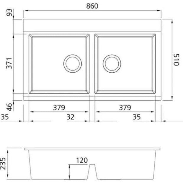 OLIVERI - SANTORINI Black Double Bowl Topmount Sink With Glass Top