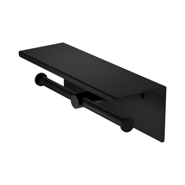 Nr1986emb Mecca Double Toilet Roll Holder With Shelf Matte Black Image 1.png